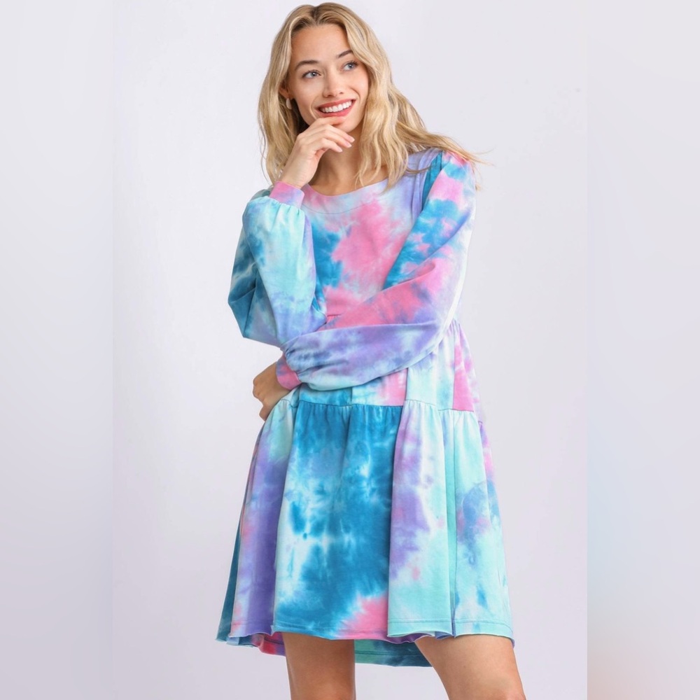Umgee Multicolor Tie-Dye Long Sleeve Tunic/Dress